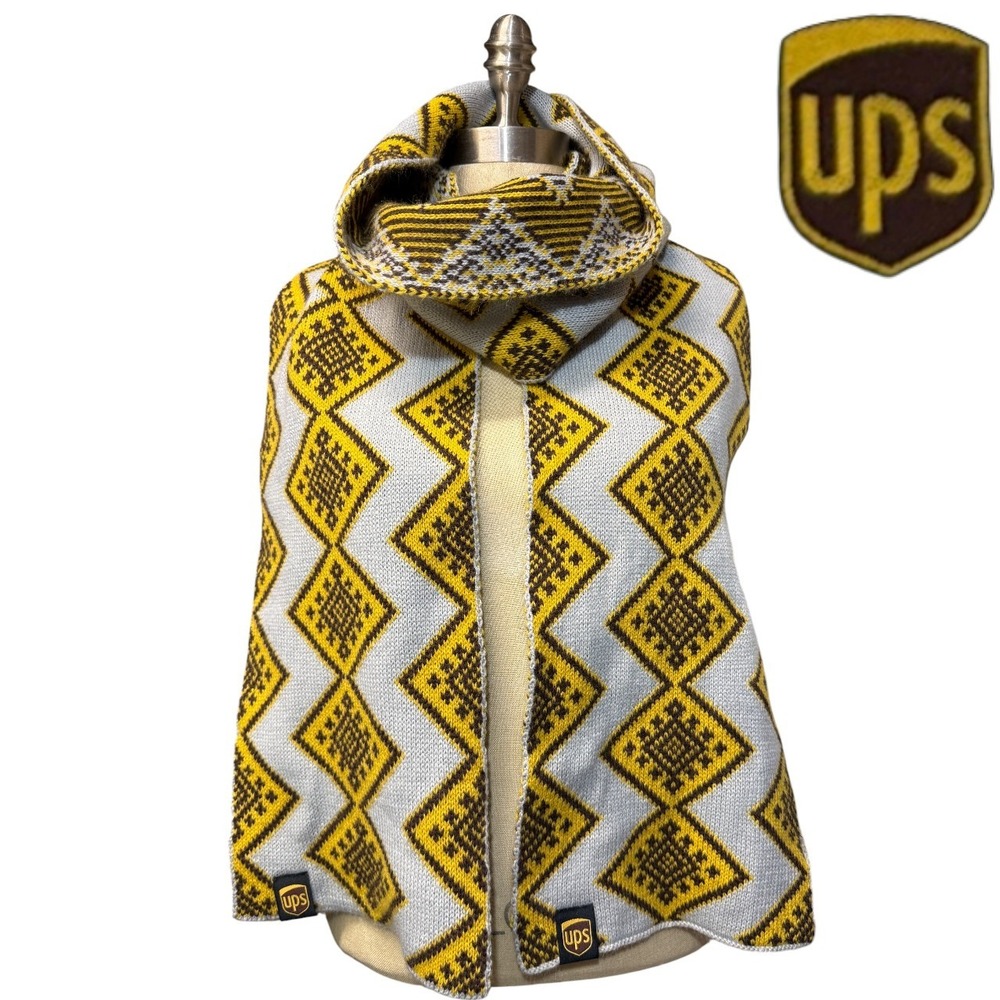 UPS Scarf Yellow Geometric Logo‎ Knit Cozy Winter Streetwear Utility Fall Warm